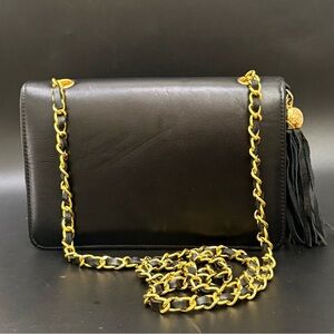 Vintage Black Lambskin Leather Envelope Flap Chain Crossbody Bag